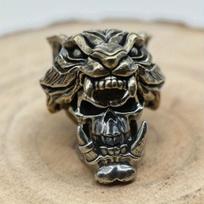Tiger Hat Orc Skull Head Sculpture Outdoor Knife Beads EDC Paracord Lanyard Key Chains Pendants Brass DIY Umbrella Rope Bracelets Charms Accessories žalvaris