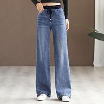 Spring Fall Women Baggy High Waist Wide Leg Jeans Streetwear Straight Denim Pants Causal Vintage Straight Leg Pants 34 mėlyna