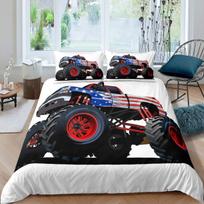 Car Bedding Set Cartoon Buggy Print Duvet Cover for Kids Sports Theme Comforter Cover 3D Off-Road Car Bedroom 3Pcs Queen Size EU Single(135x200cm) gray