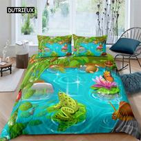 Tree Cartoon Frog Duvet Cover Kawaii Wild Animal Bedding Set Full Twin For Kids Child Teens Spiral Stars Nebula Comforter Cover EU single(135x200cm)