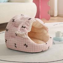 Cat Bed Cave Nest Comfortable Pod Covered Round Pet for Indoor Rabbit Bunny rožinė