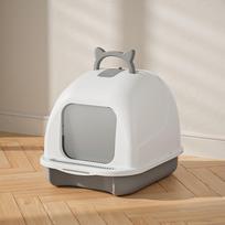 Fully Enclosed Oversized Cat Litter Box: Detachable, Anti-Splash, Anti-Odor, with Cat Bed Large gray