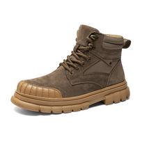 Luxury Mens Suede Leather Ankle Boots Outdoor Treking Footwear for Men Leisure Walk Male Motorcycle Boots New Trend Basic Boots 39 chaki