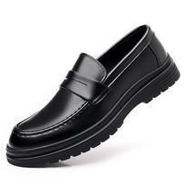 Patogūs mokasinai Universalūs vyriški vairavimo batai Visur tinkantys odiniai loaferiai Storas padas Laisvalaikio biuro bateliai Įsispiriami elegantiški batai 38 black