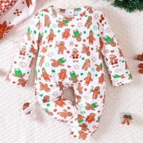 9-24 Months Christmas Infant Baby Cute Gingerbread Man Full Print Romper Casual Long Sleeve Jumpsuit 9-12M