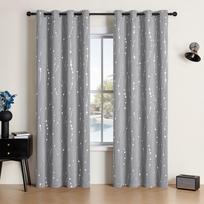 2 vnt. sidabro spalvos rašto užtemdančios užuolaidos Svetainei, langų apdaila su banguotomis linijomis, taškais ir langučiais 52W 63L inch&Grommet Top gray