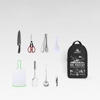 Nešiojamas kelioninis stalo įrankių rinkinys, nerūdijančio plieno, kempingui, virtuvės, indai, žygiai su kuprine, BBQ, kempingas, piknikas black