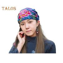Turbano kepurė Retro etninio stiliaus siuvinėta su elastine juosta chemoterapijai Vieno dydžio kasdienė galvos skarelė alopecijai, chemoterapijos pacientams Bandana galvos apdangalas Flower mėlyna