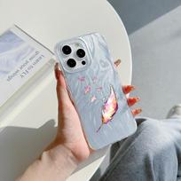 N76 Butterfly Clear Frame Case for Samsung S25 Ultra A55 A05s iPhone 16 13 Pro Max XR Xiaomi Redmi Note 13 Feather Chiffon Texture Silver Plated Cover for iPhone 6/6s