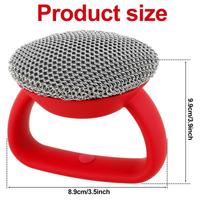 Cast Iron Cleaner Brush with Handle,3mmSoldered Fine Chain Mail Scrubber Brush,Ring Chainmail Pan Pot Scrubber Metal Scrub Brush 1pc raudona