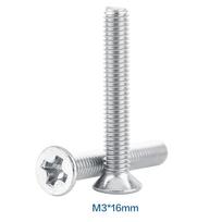 100pcs Bag Flat Head Stainless Steel SS304 Machine Countersunk Metric Screw Bolt Fastener M3*16