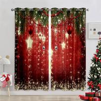 2024 Christmas Theme Bell Balloons Happy New Year Christmas Tree Red Green Children's Bedroom Living Room Home Decor Curtains 50W130H(CM)X2PCS&Grommet Top brown