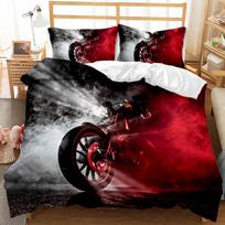 Dirt Bike Bedding Sets Motocross Racer Duvet Cover Set 3 Piece Boys Comforter Cover Set,Kids Extreme Sports Style Bedding Set Eu Single 135x200cm