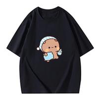 Couple Shirts Kawaii Cute BuBu Panda Going To Sleep with DuDu Bear Graphic T-shirt Funny Cotton Women Unisex Clothes Short-sleeve 4XL juoda