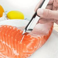 1 vnt. nerūdijančio plieno žuvų kaulų pincetas, įstrižinis ančių plunksnų šalinimo įrankis, būtinas virtuvės įrankis žuvų apdorojimui beige