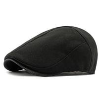 Woolen Hat Men's Autumn Winter Beret British Retro Women's Forward Hat Velvet Warm Peaked Cap juoda