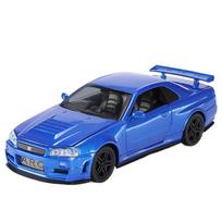 1/32 Nissan GTR34 Skyline GTR Žaislinio automobilio modelis Metalinis lenktyninis miniatiūrinis modelis Garsas ir šviesa Atitraukiamas Kolekcija Dovana Vaikams Berniukui mėlyna