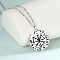 Nordic Symbol of Norse Compass In Rune Circle Pendant Necklace Stainless Steel Jewelry Amulet Necklace white
