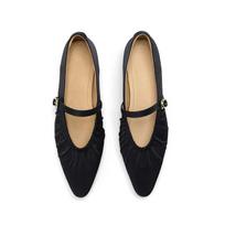 Krazing Pot Sheep Skin Summer Spring Autumn Low Heels Women Square Toe Mary Janes Shallow Pleated Decoration Pumps 35 juoda