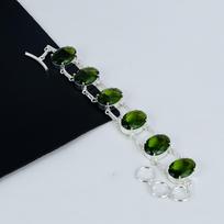 Nuostabus peridoto brangakmenio rankų darbo 925 svarų sterlingų sidabro apyrankė, Peridoto apyrankė žmonai, Unisex apyrankė, Dovana vyrams 8" žalia