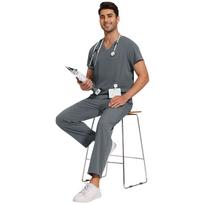 Men's Solid Color Quick-drying Thin Casual and Comfortable Short-sleeved Trousers Wash Clothes Suit Work Uniform Frosted Suit XXL pilka