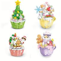 Christmas Cupcake Mini Snowman Christmas Tree Gingerbread House Gift Box Model Building Blocks Romantic New Year Gift