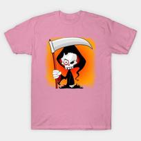 T Shirt Women Grim Reaper Creepy Cartoon Character Harajuku Print Kawaii Tshirt Summer Short Sleeve Female T-Shirt Top Tee S rožinė