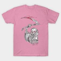 T Shirt Women Grim Reaper Bloody Murder Original Art Drawing Harajuku Print Kawaii Tshirt Summer Short Sleeve Female T-Shirt Top Tee S rožinė