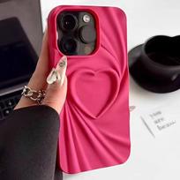 Madingas sulankstomas raukšlių 3D Love Heart telefono dėklas, skirtas iPhone 13 14 15 Pro Max 16 Plus 11 12 ProMax minkštas matinis silikoninis visas dangtelis For iPhone 16 rožinė raudona spalva