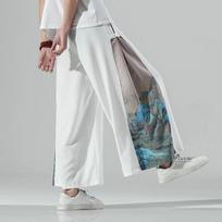 National Style Chinese Style Color Matching Wide-leg Pants Men's Summer Thin Casual Wide Pants Plus Size Trousers XXXXXL balta