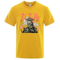 The Last Frog Samurai Anime Print T Shirts Men Casual Breathable Tshirts Fashion O-Neck Shirts Oversized Cotton Short Sleeve Top S smėlis