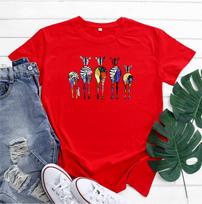 Summer Round Neck Zebra Print Top Fashionable Casual Short Sleeved Women's Pure Cotton T-shirts S raudona