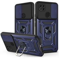 Xiaomi Redmi 9C dėklas, slankiojantis kameros objektyvo telefono dėklas, skirtas Redmi9C Redmi 9 C NFC, su stovu-laikikliu, šoniniais bamperiais, šarvuotas dangtelis For Redmi 9C tamsiai mėlyna spalva