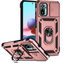 Dėklas Redmi Note 10S, slankiojantis objektyvo kameros šarvuotas telefono dėklas Xiaomi Redmi Note 10 10 S Pro Max, magnetinis žiedinis laikiklis, galinis dangtelis For Redmi Note 10 rožinio aukso spalvos