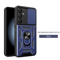 For Samsung Galaxy A55 5G Case Slide Camera Shockproof Armor Case For Samsung A55 A 55 Magnetic Holder Ring Protect Cover For Samsung A55 5G tamsiai mėlyna spalva