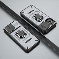 Dėklas iPhone 16 Pro Max Dėklas iPhone 16 Pro Objektyvo slankiojančio langelio apsauga Šarvuotas smūgiams atsparus laikiklis Magnetinis buferis For iPhone 16 ProMax pilka spalva