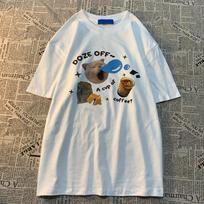 Sleepy Cat American Retro Cute Print Design Half Sleeved Men's Women's Street Loose Cotton Short Sleeved Japanese Fun T-shirt S smėlis