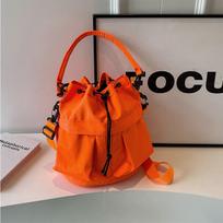 Super Cool Personality Nylon Water-resistant Bucket Bag Large Capacity Casual Travel Bag Fashionable One-shoulder Crossbody Drawstring Hand gray