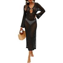 Moteriški apdangalai Vasarinė paplūdimio suknelė Vienspalvė Sexy Knit Beach Bikini maudymosi kostiumėlis Cover Up Apranga nuo saulės S juoda