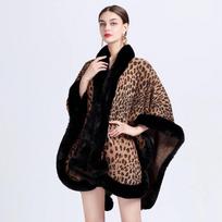Rudens ir žiemos moterų dirbtinė ūdra triušio plaukų apykaklė Leopardo žakardo skara Cape Didelio dydžio megzta megztinė striukė One Size juoda