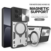 For Motorola Edge 40 Neo Case Slide Camera Lron Ring Protection Stands Kickstand Phone Case For Moto Edge 40 Neo 5G Back Cover For Edge 40 Neo 5G black