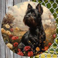 Vibrant Round Faux Wooden Sign, Scottish Terrier Dormitory Decoration, Unique Valentines Day Gift Idea, Decorative Wall Poster