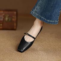 Krazing Pot Cow Skin Spring Summer Size 41 Thick Low Heels Women Square Toe Metal Buckle Shallow Mary Janes 35 juoda