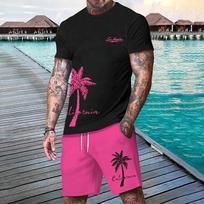 3D printed men's short sleeved fashionable T-shirt dopamine beach casual shorts set soft and comfortable S black