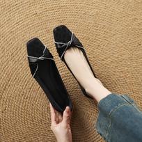 Krazing Pot Cow Skin Spring Summer Size 41 Low Heels Women Square Toe Pearl Beading Shallow Pumps 35 juoda