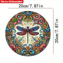 2D flat 20*20cm1pc Vibrant bright-coloured Dragonflies&Heart shape Flowers patterns Round Signage, Colorful Wall Art Decor for Bar Cafe Club Yard Home 20*20cm