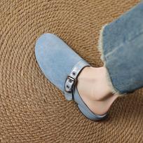 Krazing Pot Suede Mules Spring Summer Size 41 Low Heels Metal Buckle Women Round Toe Shallow Pumps 35 mėlyna