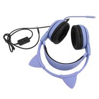 Gaming Headset 3.5mm Plug Stereo Noise Reduction Cute Cat Ears Over Ear Headphone with Mic for violetinė