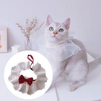 Cat Lace Bib Collar Pet Bandana Adjustable Dress up Holiday Costume Handmade Dog Cats Scarf gray
