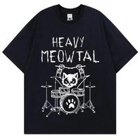 Men Tees Heavy Meowtal Cat Metal Music Gift Idea Funny Pet Owner T-Shirt Latest Printed Tops Shirt Cotton T Shirts for Boys Geek S armijos žalia spalva